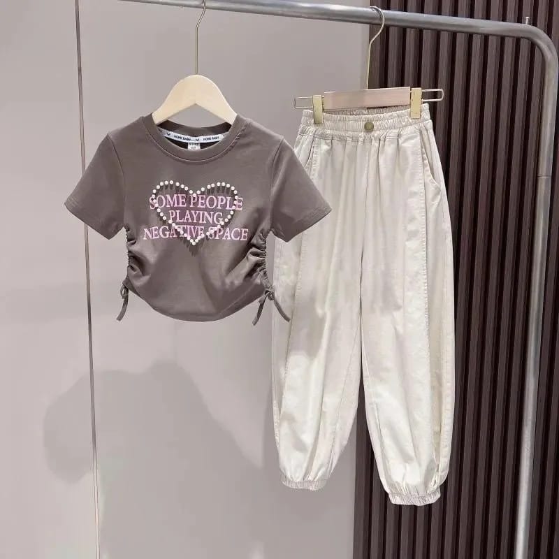 Kids Girls Summer Tees+Pants 2-piece Clothes